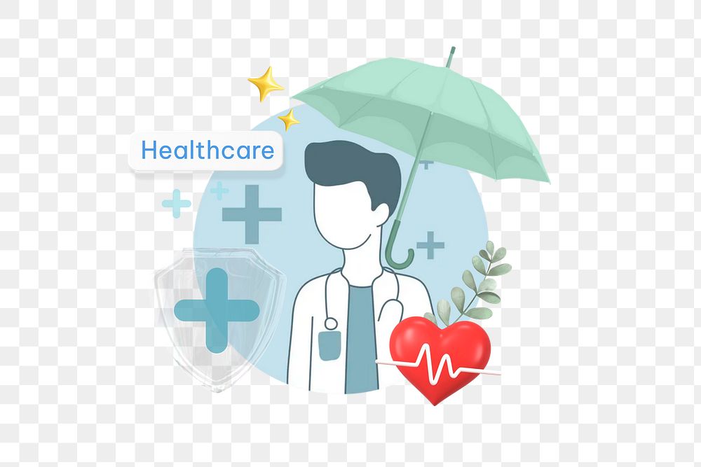 Healthcare png word, doctor illustration remix on transparent background