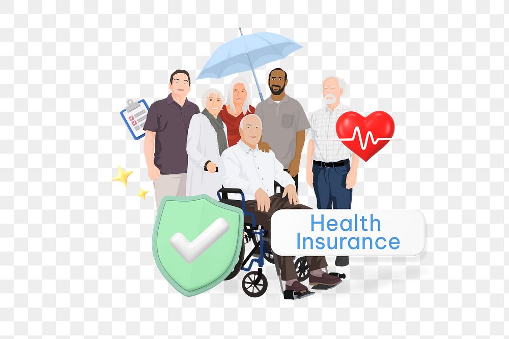 Health insurance png word, security & protection remix on transparent background