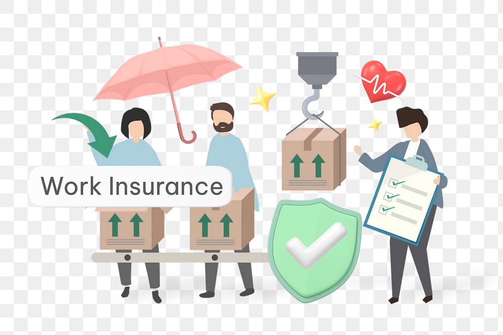 Work insurance png word, security & protection remix on transparent background