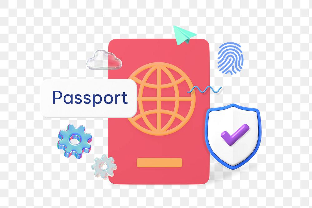Passport png word, travel 3D remix on transparent background