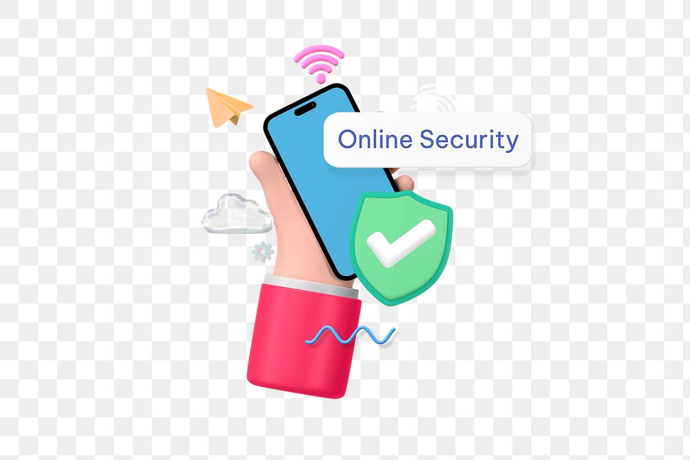 Online security png word, data protection remix on transparent background