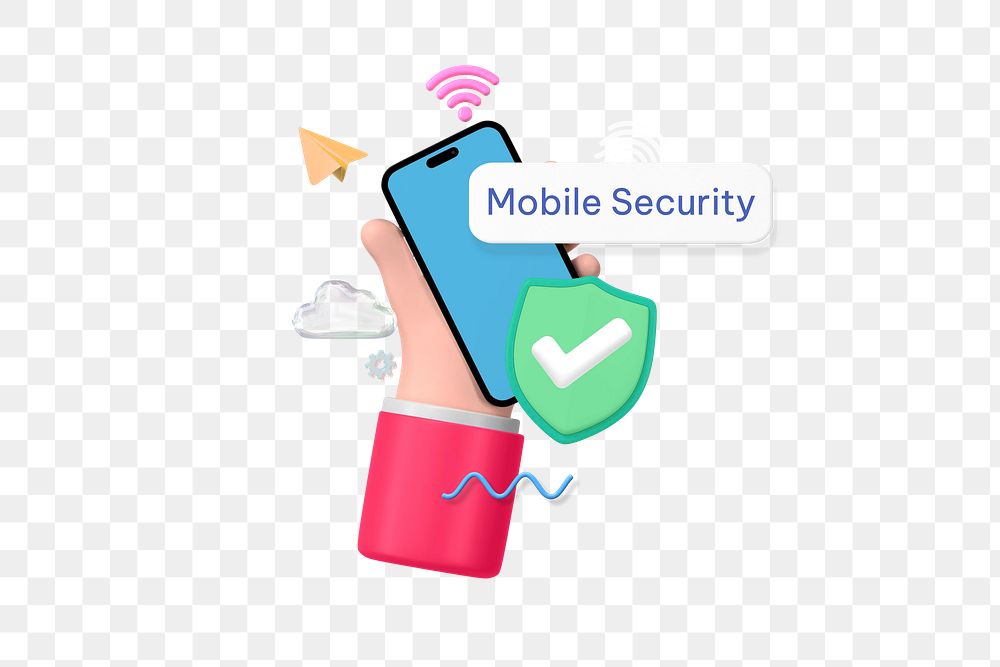 Mobile security png word, data protection remix on transparent background