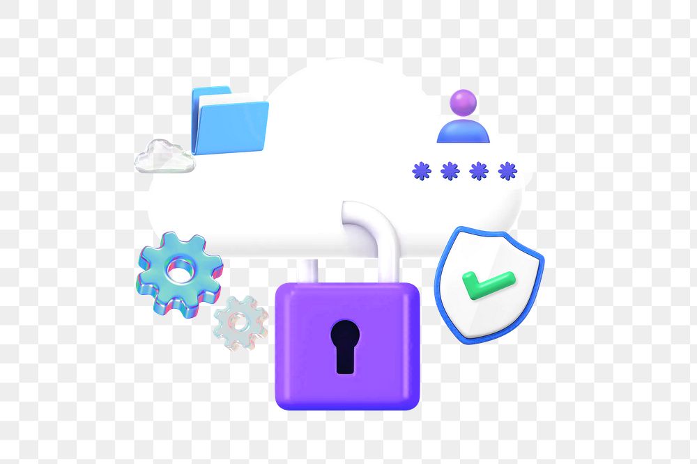 3D cloud png, data security technology remix, transparent background