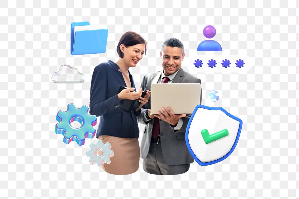 Business colleagues png, data security remix, transparent background