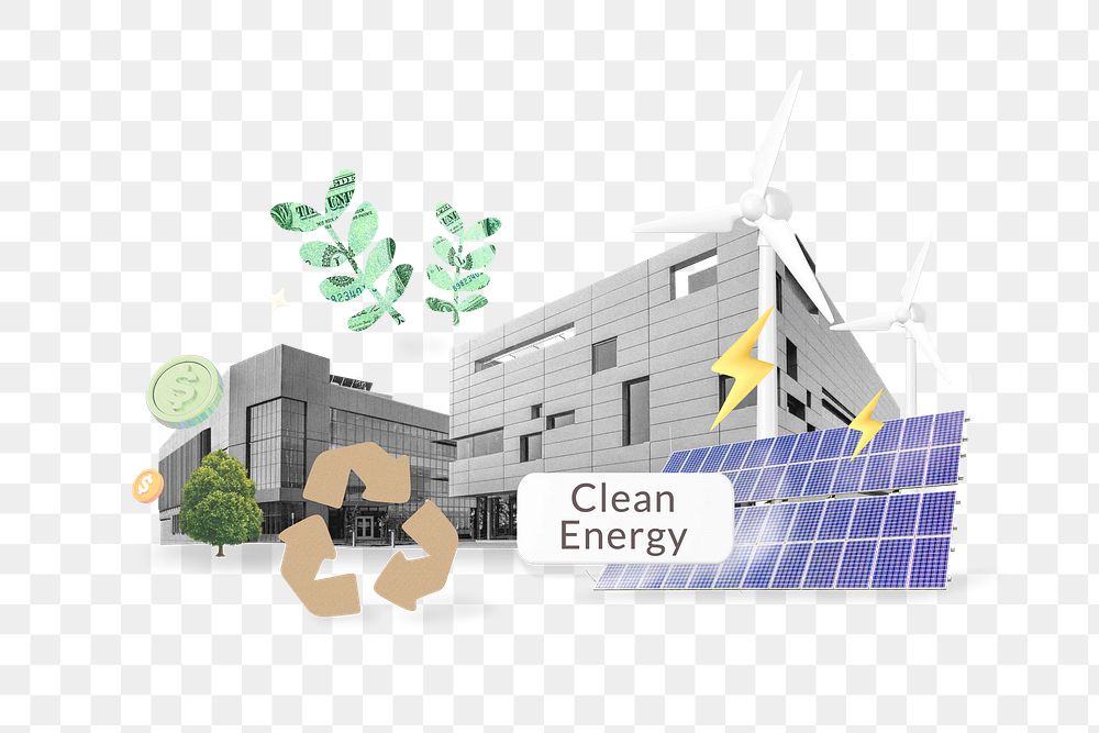 Clean energy png word, environment remix on transparent background