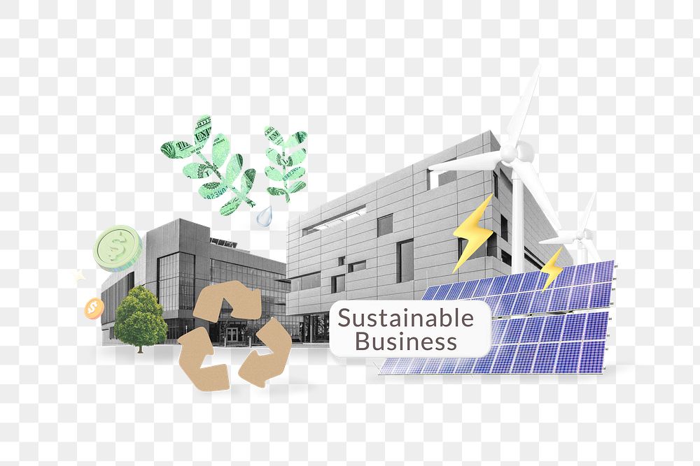 Sustainable business png word, environment remix on transparent background