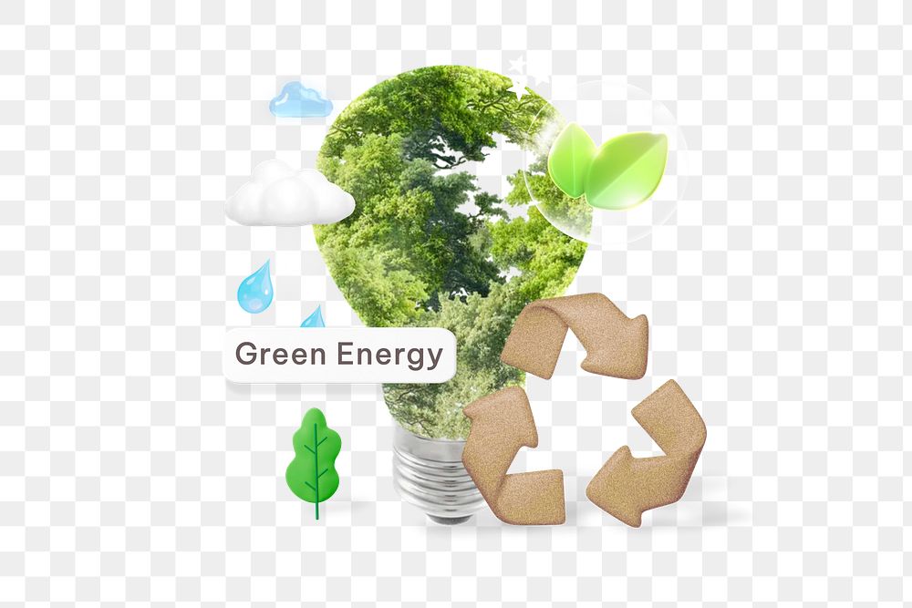 Green energy png word, environment remix on transparent background