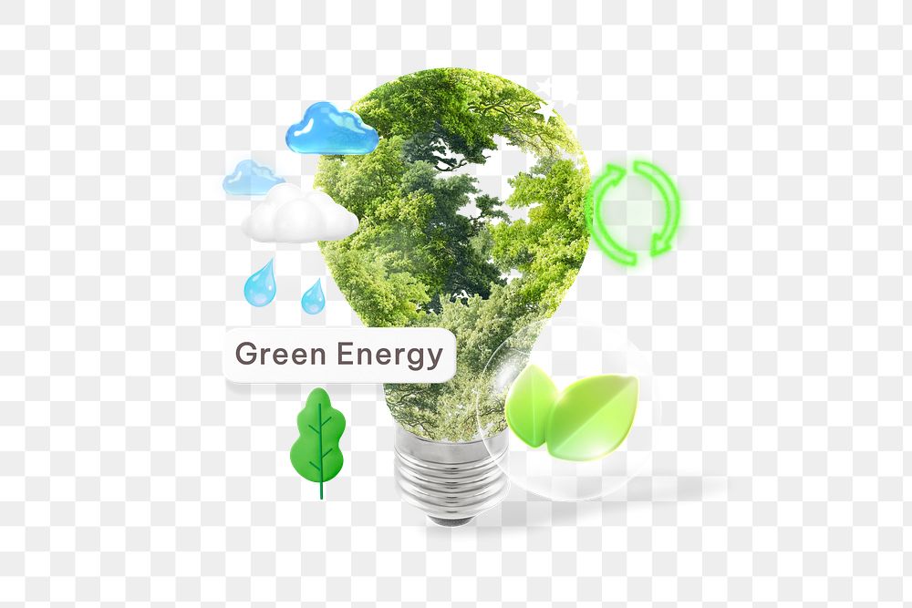 Green energy png word, environment remix on transparent background