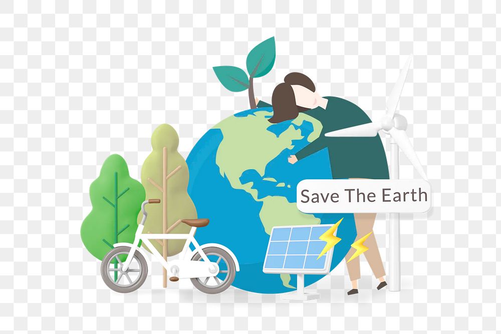 Save the earth png word, environment remix on transparent background