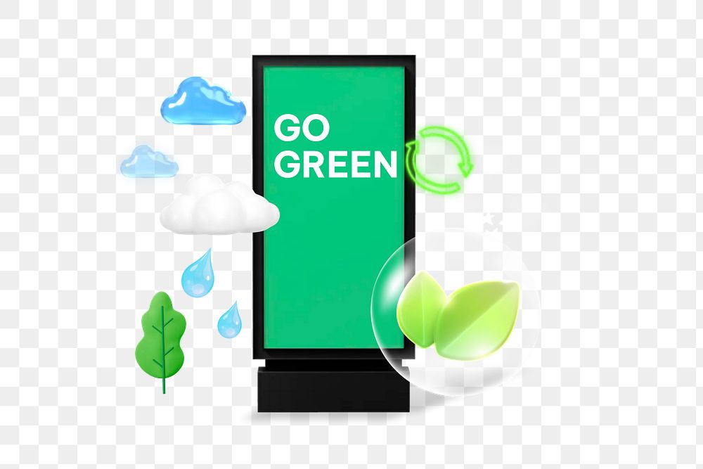 Go green png word, environment remix on transparent background