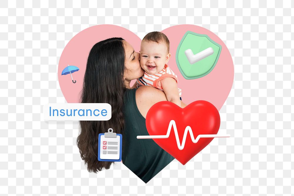 Insurance png word, kids health remix, transparent background