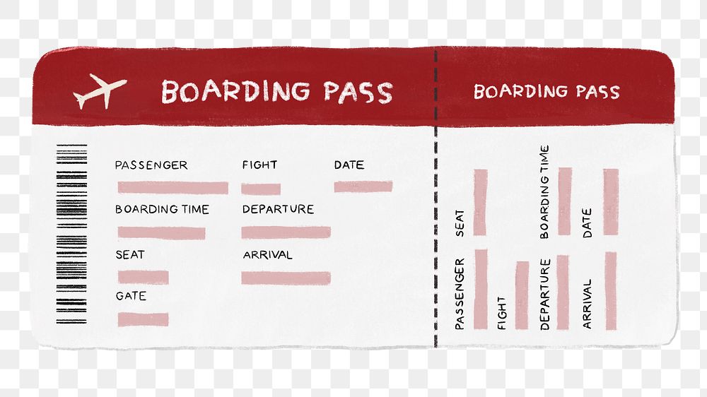 Boarding pass png sticker, travel illustration, transparent background