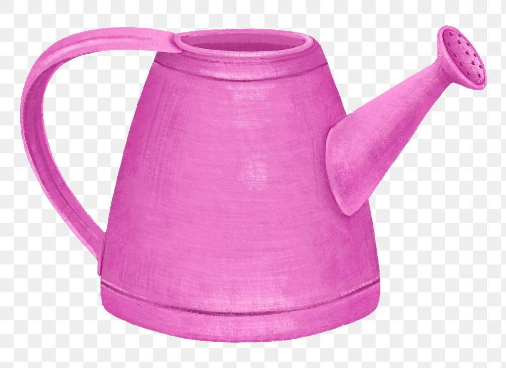 Pink watering can png, gardening tool illustration, transparent background