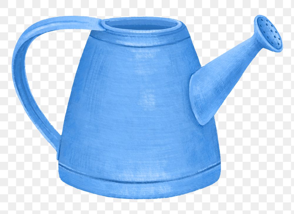 Blue watering can png, gardening tool illustration, transparent background