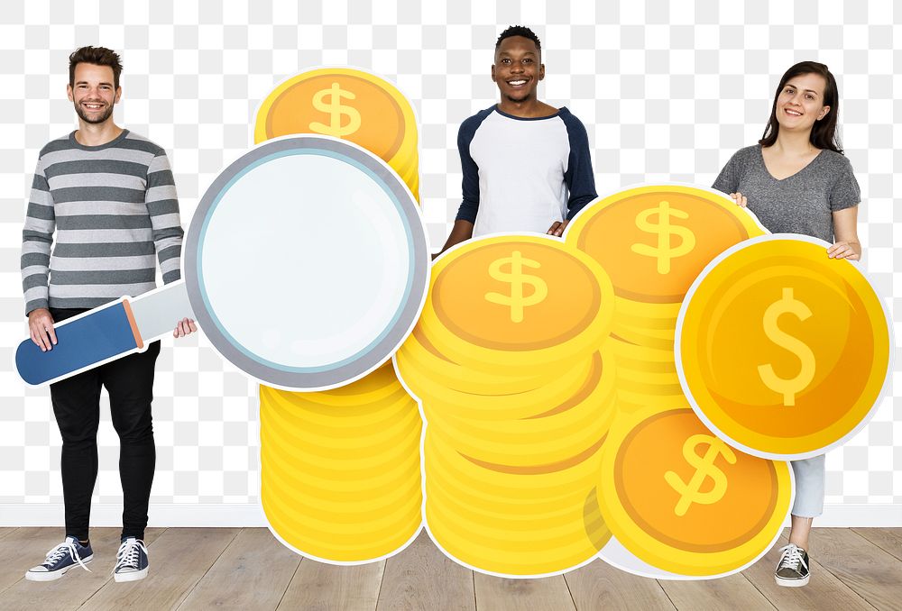 Png People holding money, transparent background