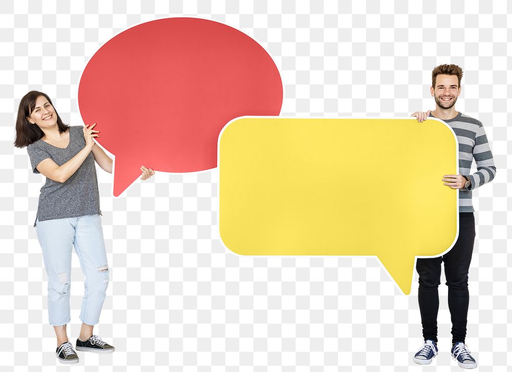 People holding speech bubble png, transparent background