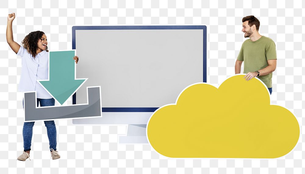People & cloud technology png, transparent background