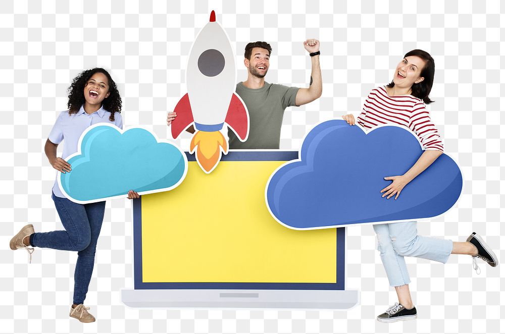 Cloud storage startup png people, transparent background