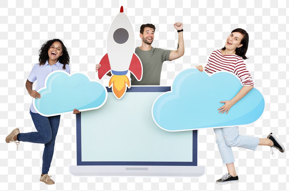 Cloud storage startup png people, transparent background