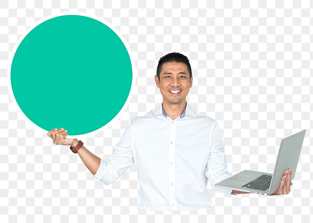 Businessman carrying laptop png element, transparent background