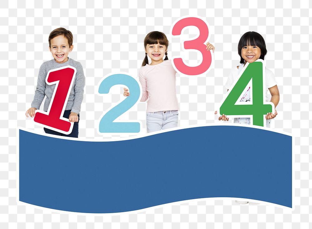 Kids with numbers png, transparent background
