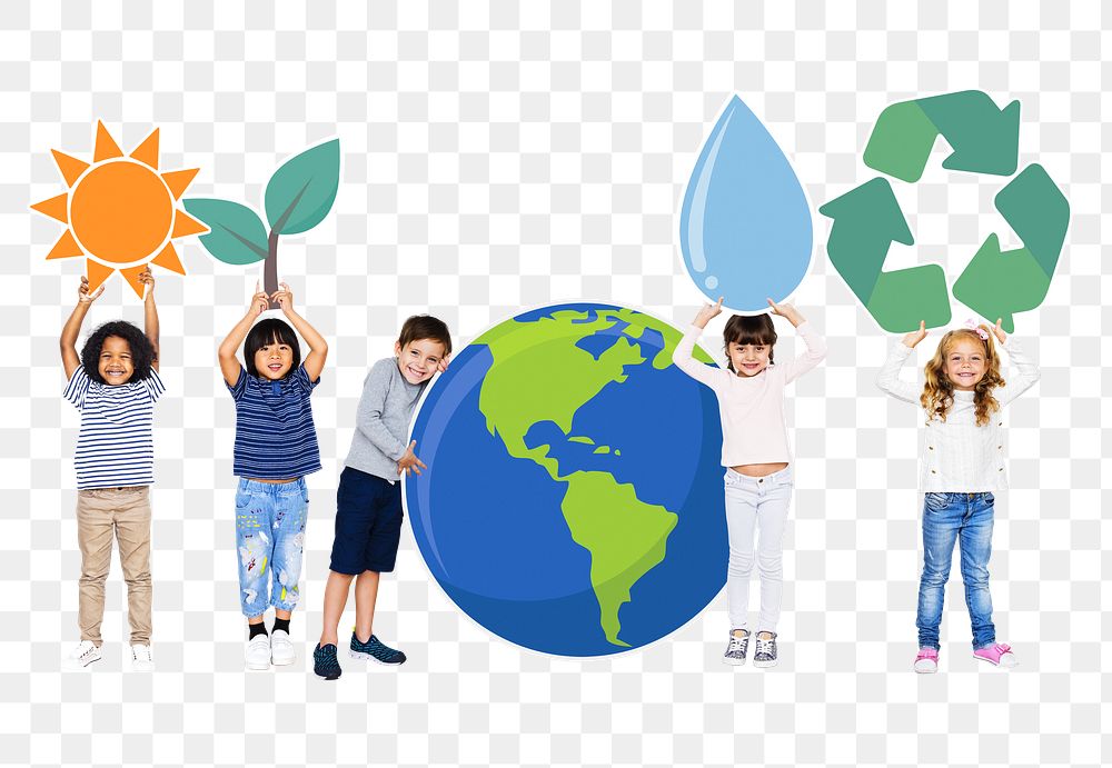 Kids protecting environment png, transparent background