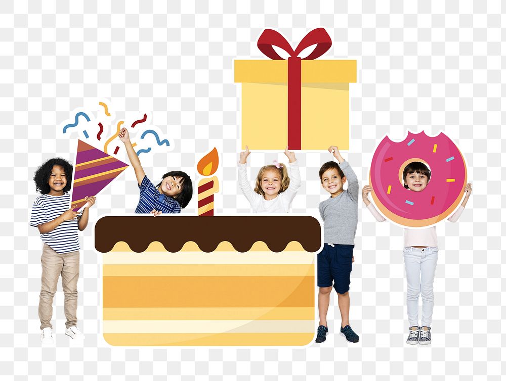 Kids birthday cake png party, transparent background