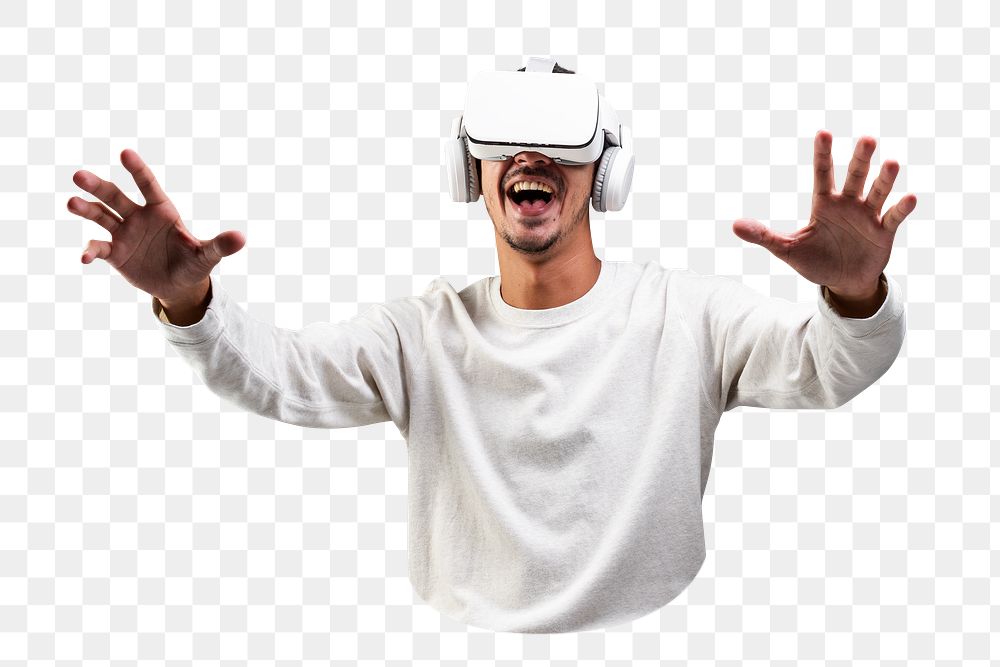 PNG man wearing VR headset, collage element, transparent background