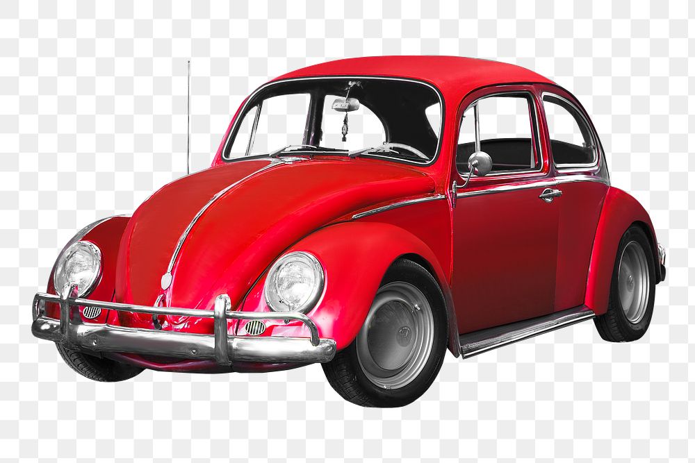 Red retro car png, transparent background