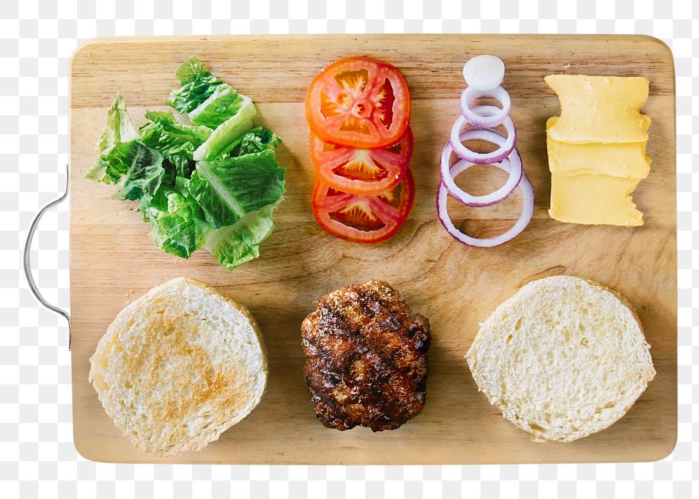 Hamburger food ingredients  png, transparent background