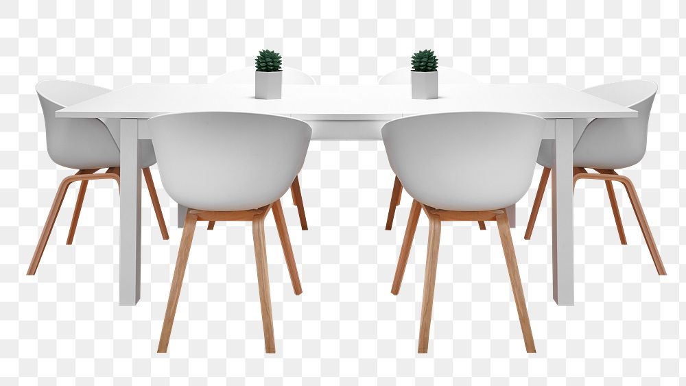 White table set png, isolated object, transparent background
