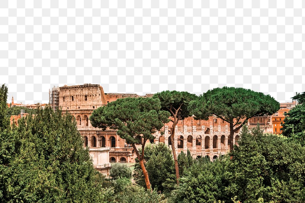 PNG  Roman Colosseum ruins, travel border, transparent background