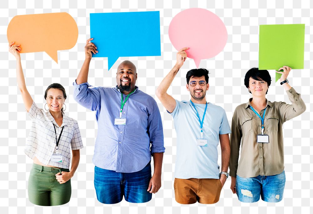People holding signs png element, transparent background