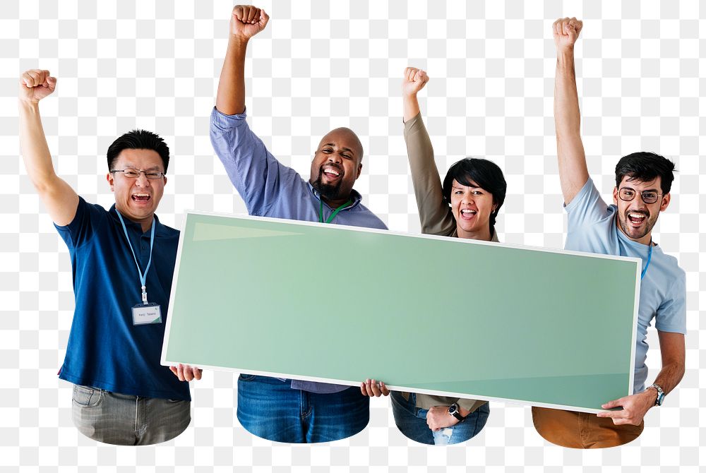 People holding signs png element, transparent background