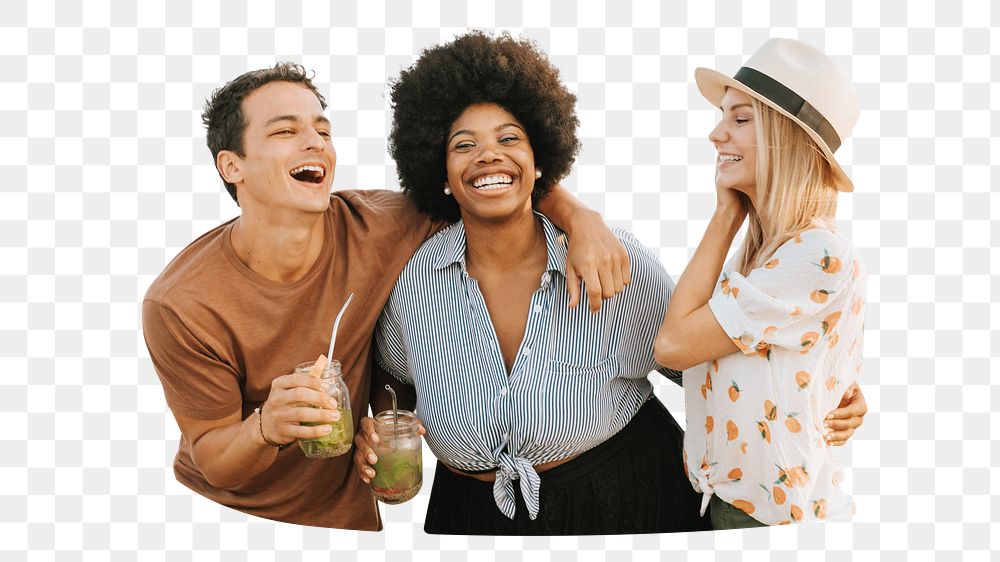 Diverse friends laughing png, transparent background