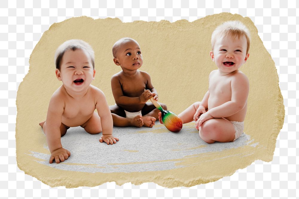 PNG Babies playing together in a play room, collage element, transparent background