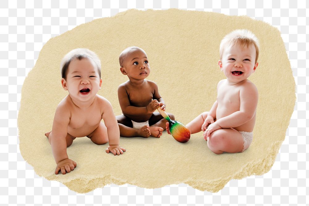 PNG Babies playing together in a play room, collage element, transparent background