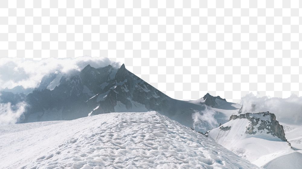 PNG Winter snowy mountain border, transparent background