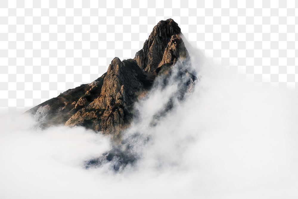 PNG Mountain covered in heavy fog border, transparent background