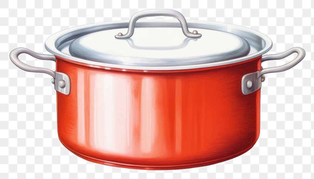 PNG Stainless steel pot appliance red white background. AI generated Image by rawpixel.