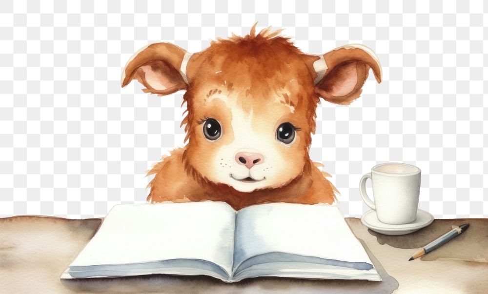 PNG Baby animal studying publication cartoon mammal. 