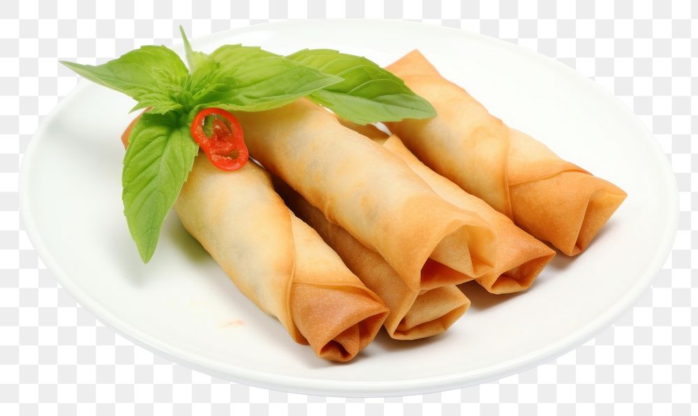 PNG Fried spring roll plate food dish. AI generated Image by rawpixel.