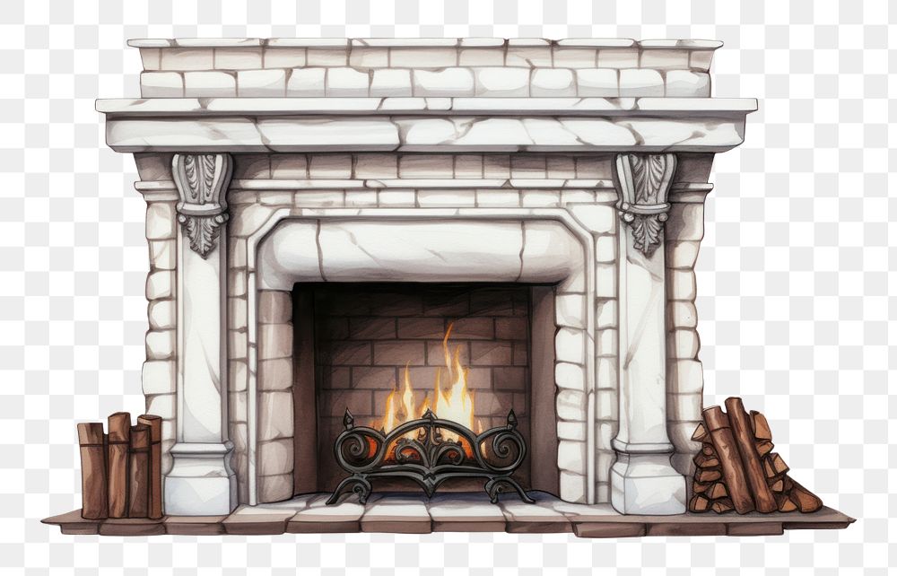 PNG  Fireplace hearth architecture building. AI generated Image by rawpixel.