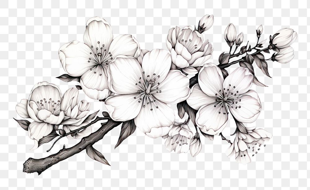 PNG  Cherry blossom drawing flower sketch. AI generated Image by rawpixel.