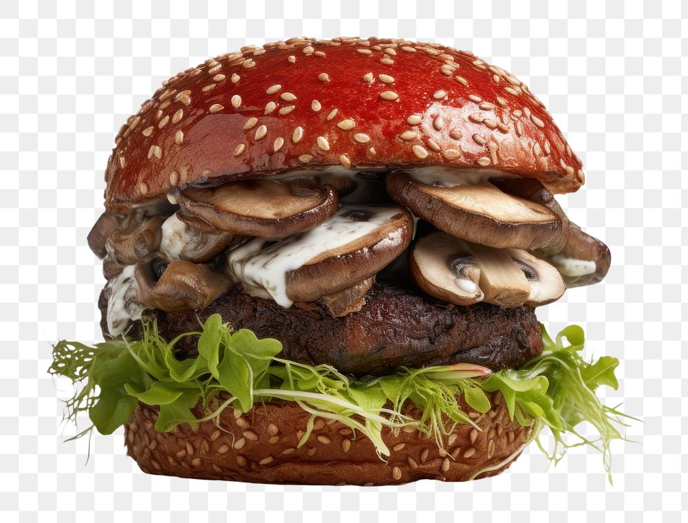 PNG  Burger mushroom food hamburger. AI generated Image by rawpixel.