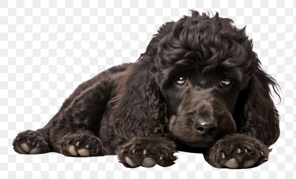 PNG Sad dog poodle spaniel animal. AI generated Image by rawpixel.
