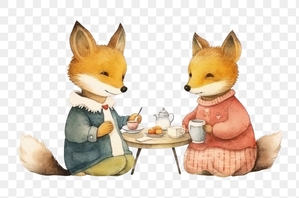 PNG Two fox lover drink tea mammal animal togetherness. AI generated Image by rawpixel.