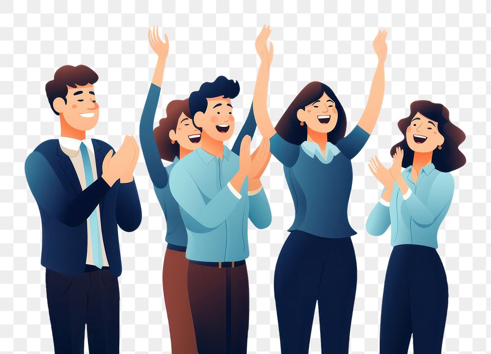 PNG  Happy office workers clapping adult white background togetherness. AI generated Image by rawpixel.