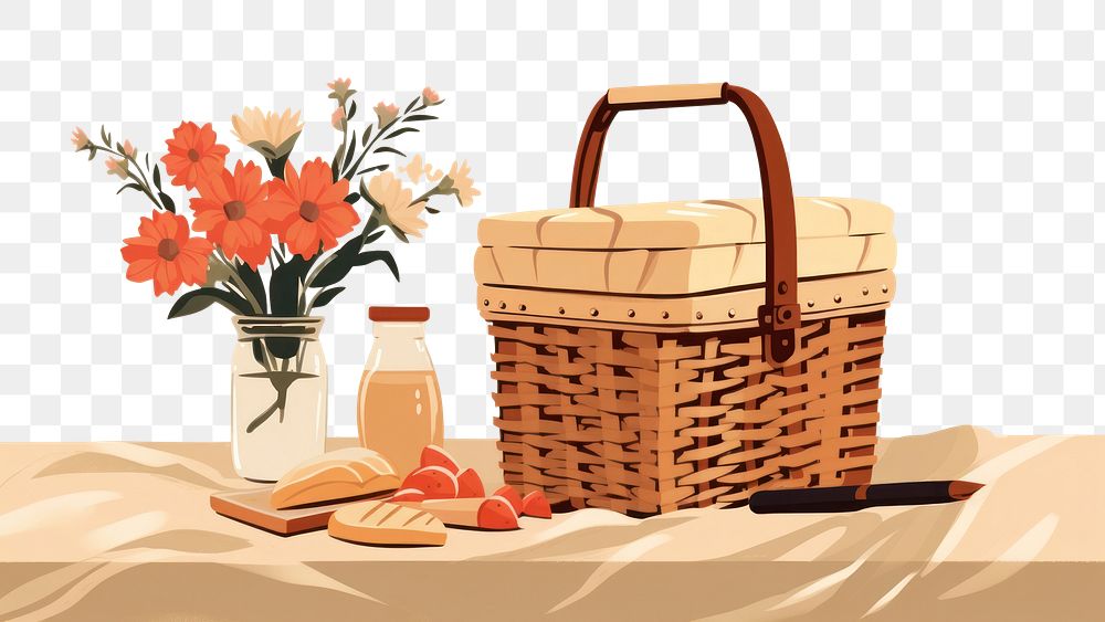 PNG  Picnic basket flower accessories. AI generated Image by rawpixel.