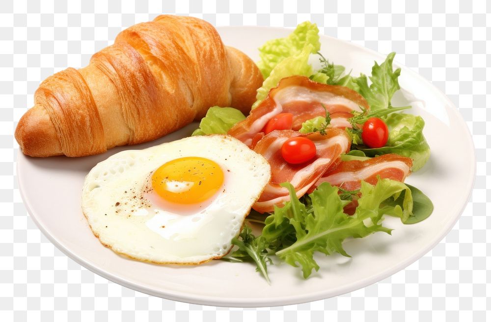 PNG Breakfast plate egg croissant bread. 
